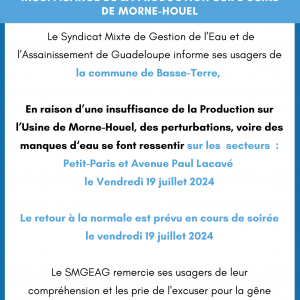 Communiqué Basse-Terre : Insuffisance de la Production Usine de Morne-Houël